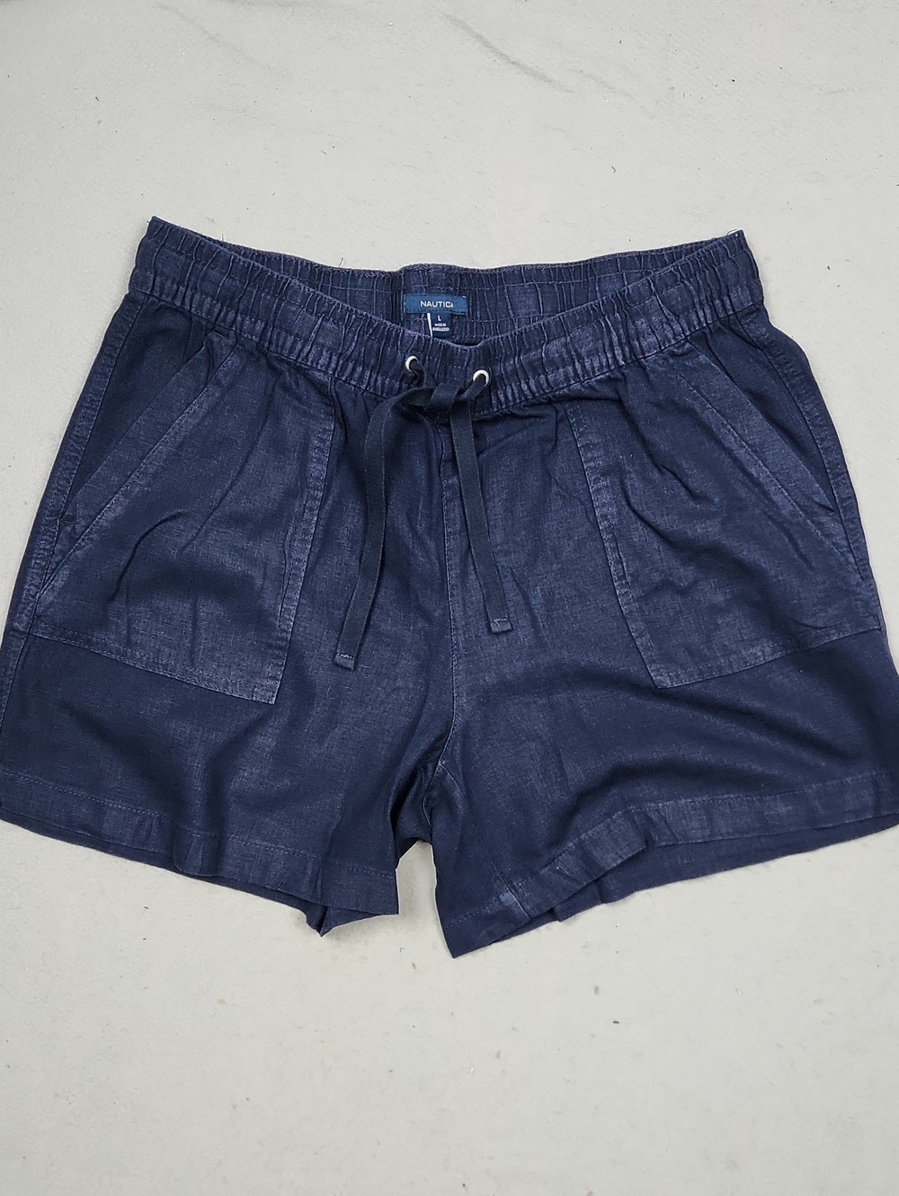 Nautica Women's Dark Navy Linen-blend Drawstring High Waist Shorts